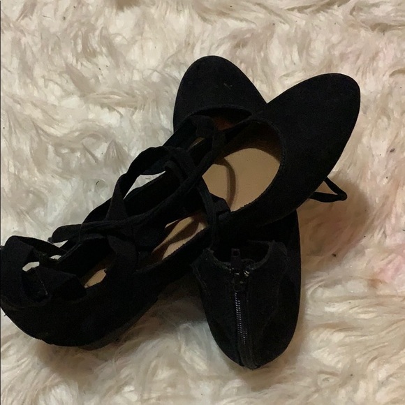 black suede strap up flats - Picture 2 of 2